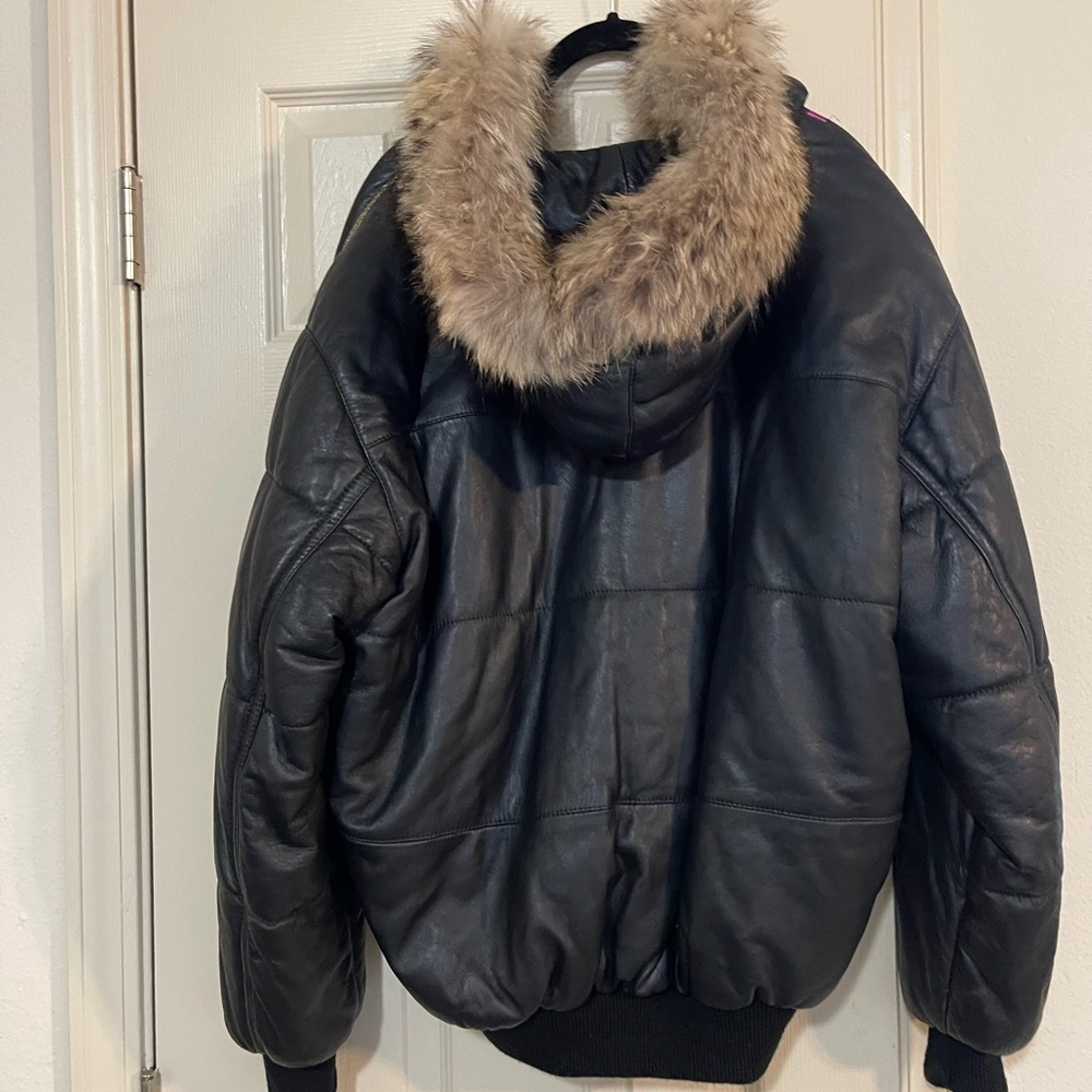 Iceberg Black Bomber with beautiful Tan Fur Hood. Design only on front - Picture 6 of 12